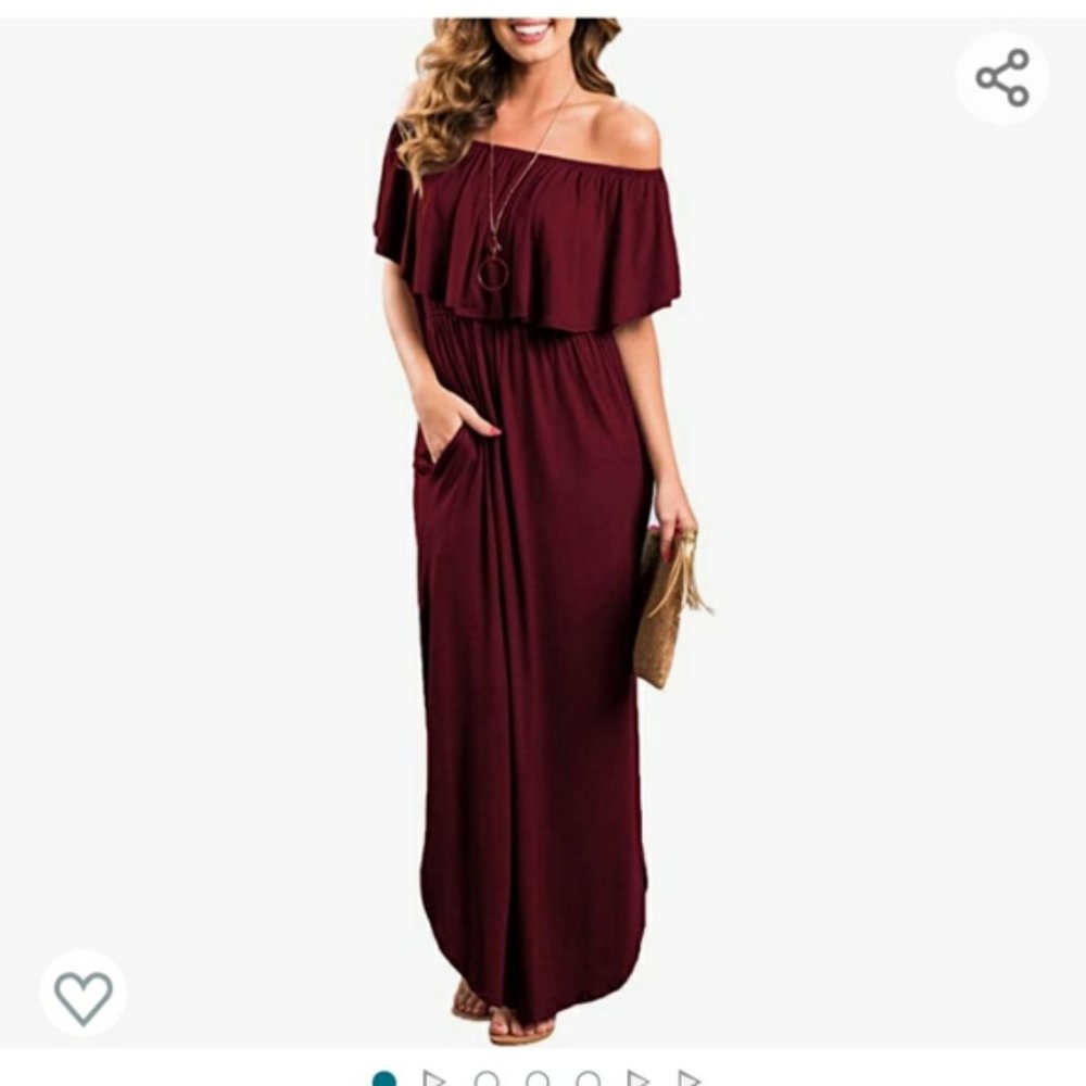 Thanth Wine Red Off Shoulder Maxi Dress